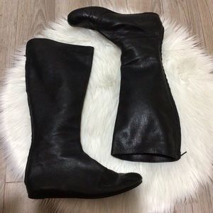 Lanvin black flat high boots 10